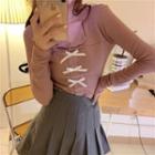 Long-sleeve Bow Knit Top Pink Top - One Size