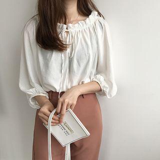 Plain Off-shoulder 3/4-sleeve Blouse