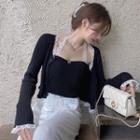 Sleeveless Knit Top / Lace Trim Knit Cardigan