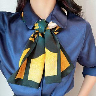 Print Light Scarf Yellow Tree - White & Dark Yellow & Dark Green - One Size