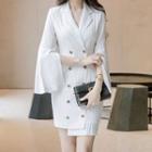 Split-sleeve Double-breasted Pinstriped Blazer Dress