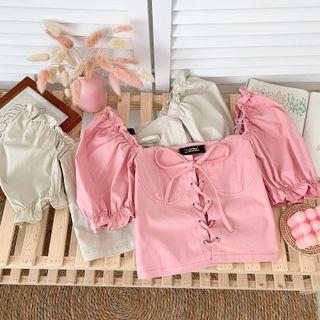 Ruffle-trim Lace-up Crop Top In 8 Colors