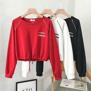 Lettering Drawstring-cuff Pullover