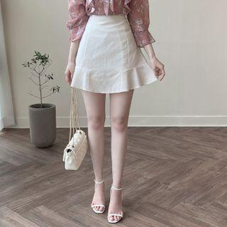 Plain Ruffle-hem Miniskirt