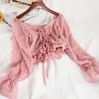 Drawstring Shirred Cropped Blouse