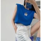 Padded-shoulder Elastic-waist Crop Vest In 6 Colors