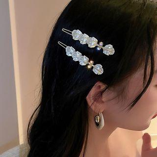 Leaf Rhinestone Alloy Hair Clip White - One Size
