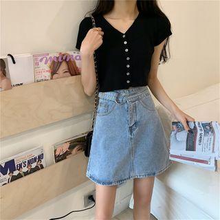 High Waist Denim Skirt  - One Size