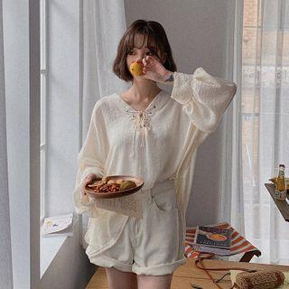 Dip-back Lace-up Oversized Tunic