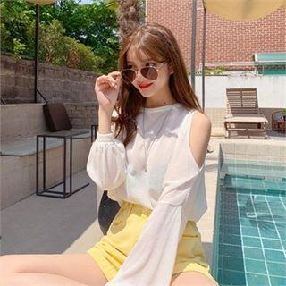 Drop-shoulder Cutaway-trim Summer Knit Top