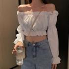 Off-shoulder Frill-hem Cropped Blouse White - One Size
