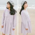 Plain Double-breasted Long-sleeve Dress