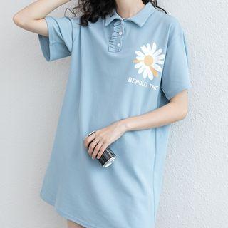 Short-sleeve Floral Print Polo Dress