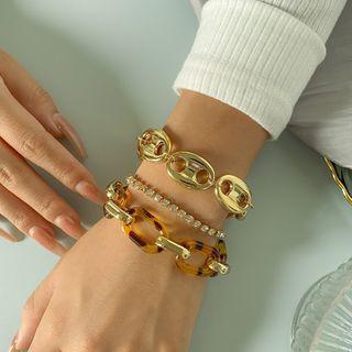 Set Of 3: Acrylic / Rhinestone / Alloy Bracelet (various Designs) 2551 - Gold - One Size