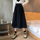 Contrast Stitch High-waist A-line Midi Skirt
