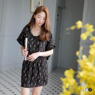 Feather Print Dolman Dress