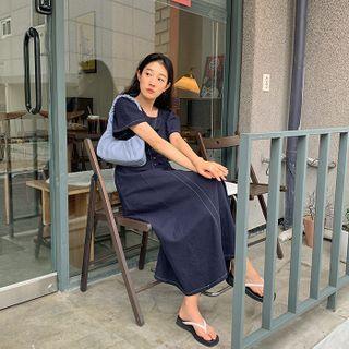 Buttoned Long Linen Blend Dress
