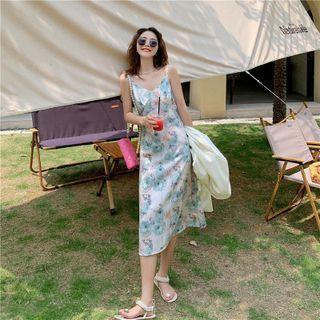 Spaghetti-strap Flower Print Midi Dress