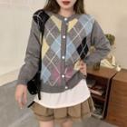 Round-neck Lattice Knit Jacket