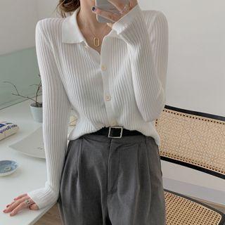 Polo-neck Long-sleeve Cardigan