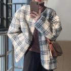 Plaid Fleece Jacket Plaid - Beige & Gray - One Size