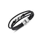 Simple Creative Feather 316l Stainless Steel Multi-layer Leather Bracelet Silver - One Size