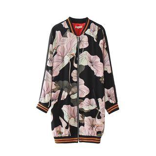 Contrast Stripe Printed Zipped Coat