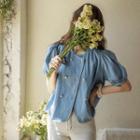Double-breasted Denim Blouse Light Blue - One Size