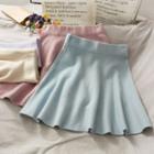 Elastic High-waist Plain Mini Skirt In 9 Colors