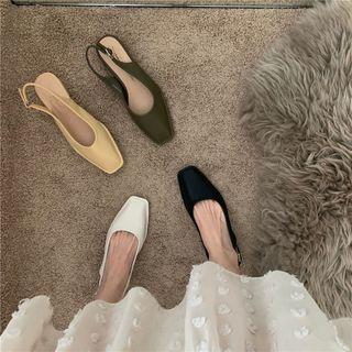 Block Heel Square-toe Slingback Flats