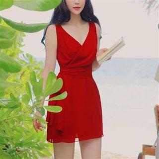 Sleeveless Chiffon Dress Red - One Size