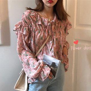 Floral Print Ruffle Top Pink - One Size