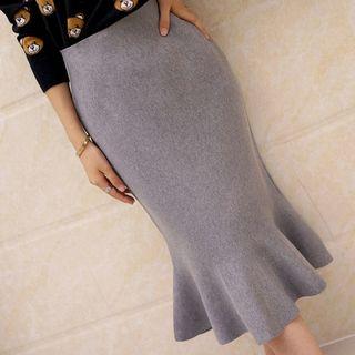 Ruffle Knit Midi Skirt