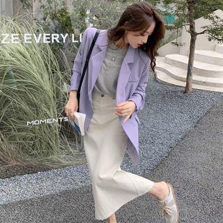Notch Lapel Plain Slit-back One Button Blazer