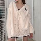 Letter Embroidered Lace Up Jacket