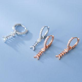Fish Bone Rhinestone Sterling Silver Dangle Earring
