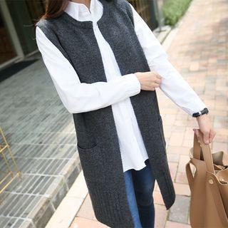 Wool Blend Open-front Vest