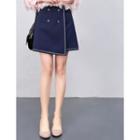 Asymmetrical Contrast Stitching Mini A-line Skirt