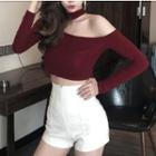 Long-sleeve Cutout Crop T-shirt