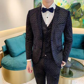 Set: Patterned Blazer + Dress Pants + Vest