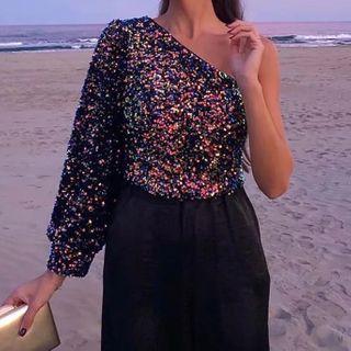 Single Sleeve Glitter Top