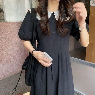 Puff-sleeve Peter Pan Collar Frill Trim Dress