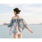 Set: Floral Print Bikini + Cover-up Top