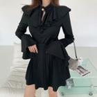 Flared-cuff Ruffled Blouse / A-line Skirt