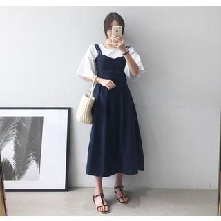 Set: Spaghetti-strap Linen Top + A-line Long Skirt