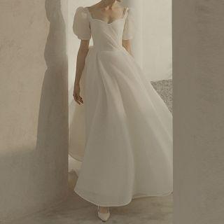 Square-neck A-line Evening Gown