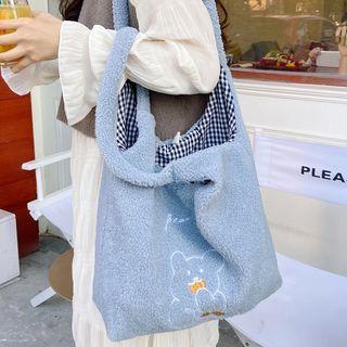 Embroidered Fleece Tote Bag / Sheep Bag Charm / Set