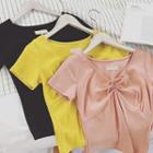 Lace-up V-neck Slim-fit Short-sleevetop