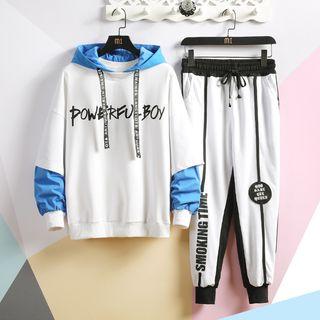 Set: Mock Two-piece Hoodie + Lettering Harem Pants