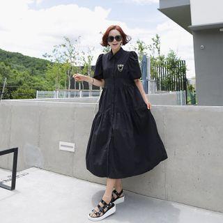 Puff-sleeve Tiered Maxi Shirtdress